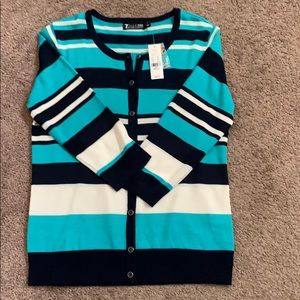 Blue, white and teal cropped sleeve cardigan